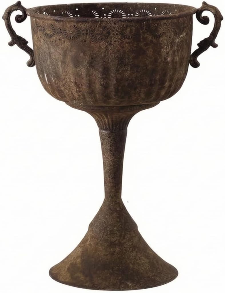 Outdoor Trophy Planter Urn Planter Pedestal Planter Flower Planter with Stone Like Brown Finish and Embossed Band