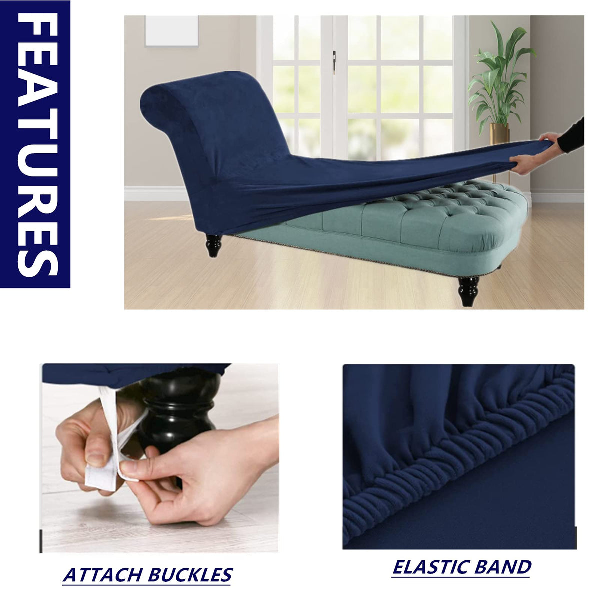 Luxury Velvet Chaise Lounge Slipcover - High-Stretch, Machine Washable Cover for Armless Chaises - Indoor Chaise