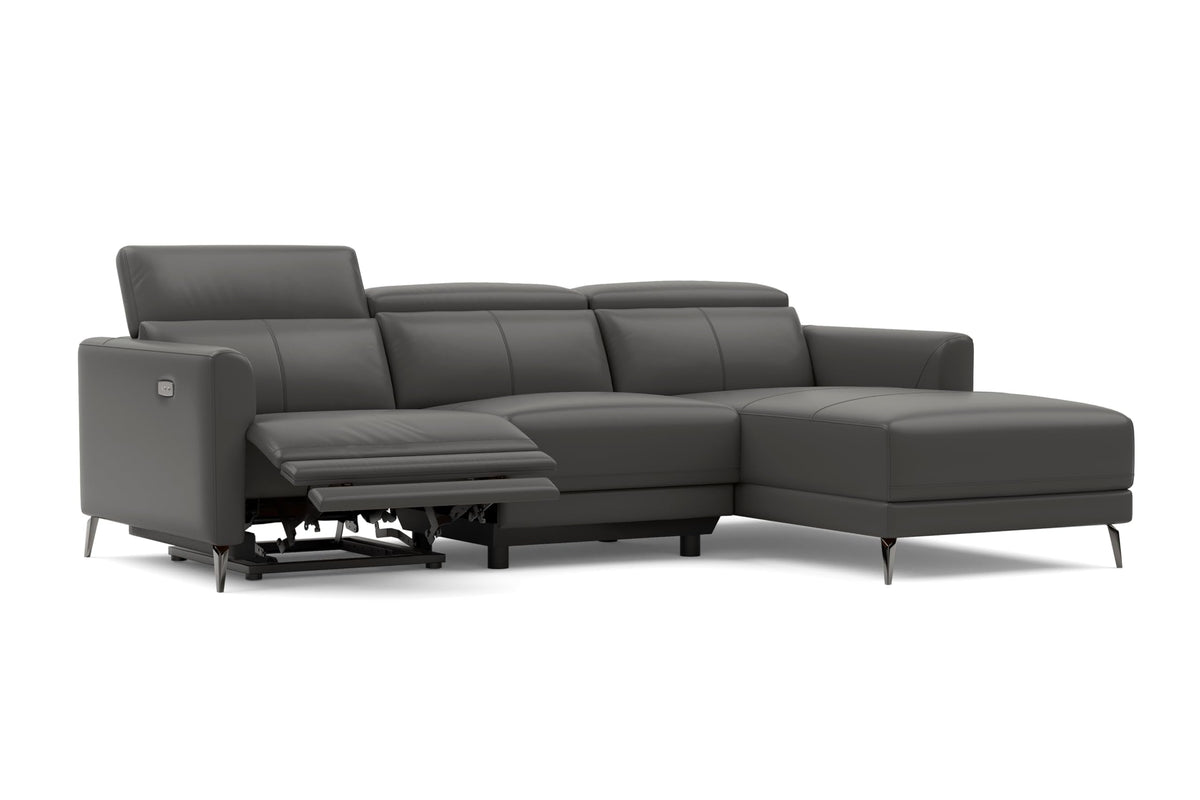 Andria 99.5" Leather Sectional Couch, Power Recliner with Right Chaise - Cloudy Grey