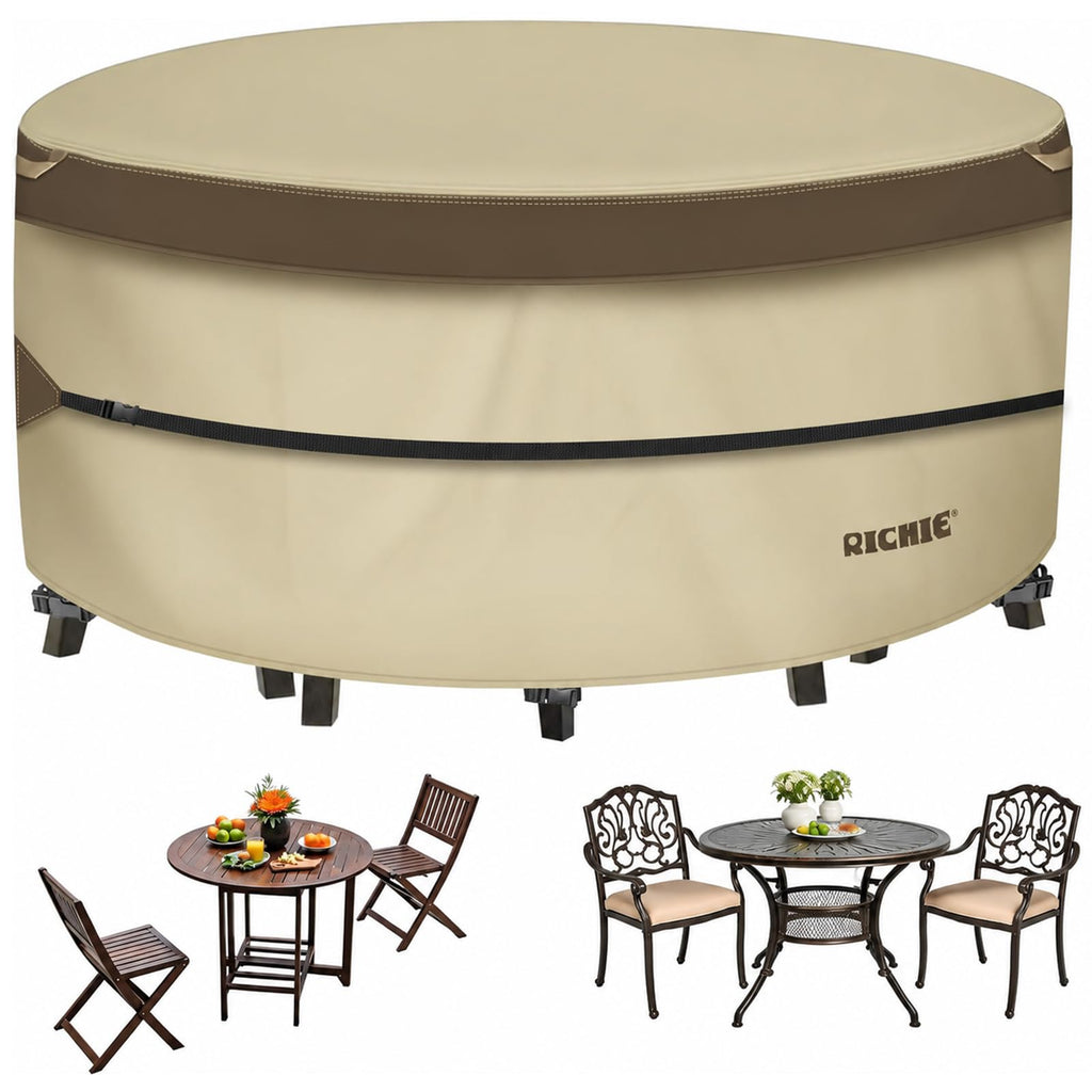 Outdoor Patio Furniture Cover - Heavy Duty Waterproof 600D Tough Canvas Protector for Round Table Cover, All-Season