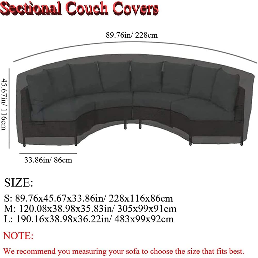 Patio Sectional Curved Sofa Protector Cover Waterproof Heavy Duty 420D Oxford Outdoor Sectional Curved Couch Sofa