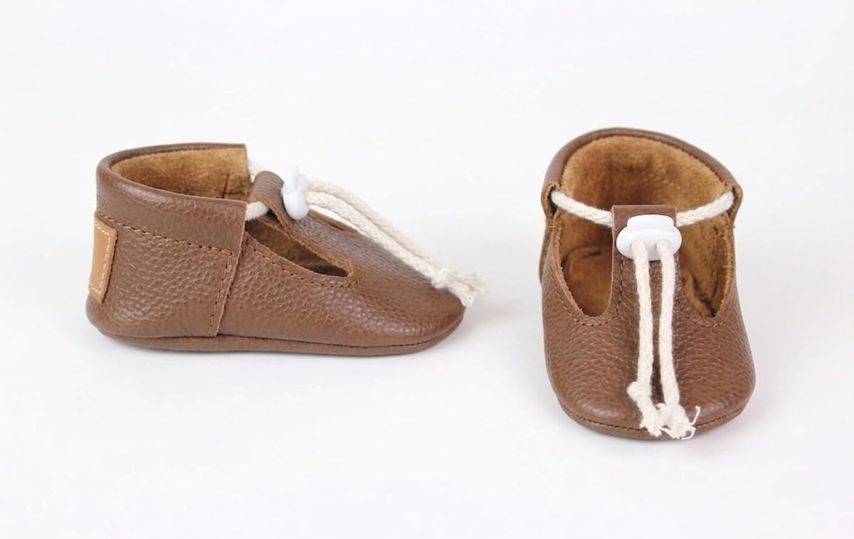 Unisex Brown Genuine Leather Baby Shoes Soft Sole Crib Booties