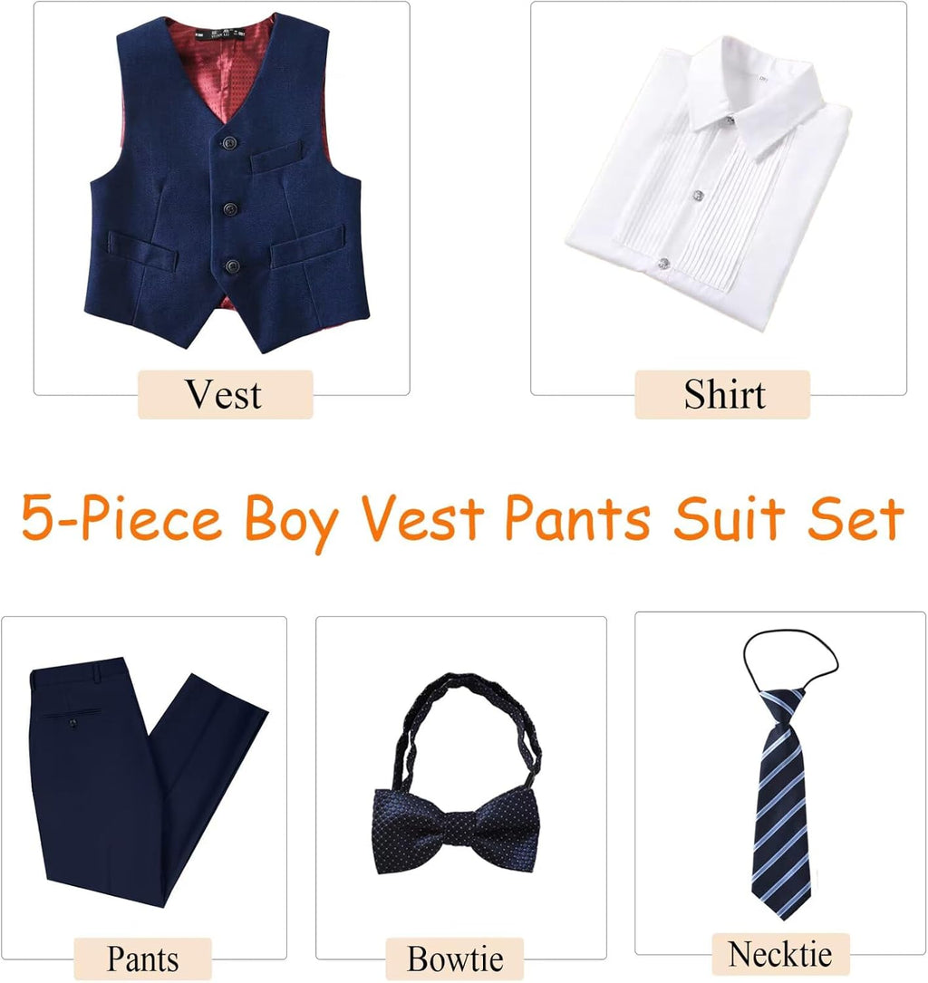 Boys' 5 Piece Formal Suit Kids Dress Tuxedo Vest Pants Suits for Boy 2
