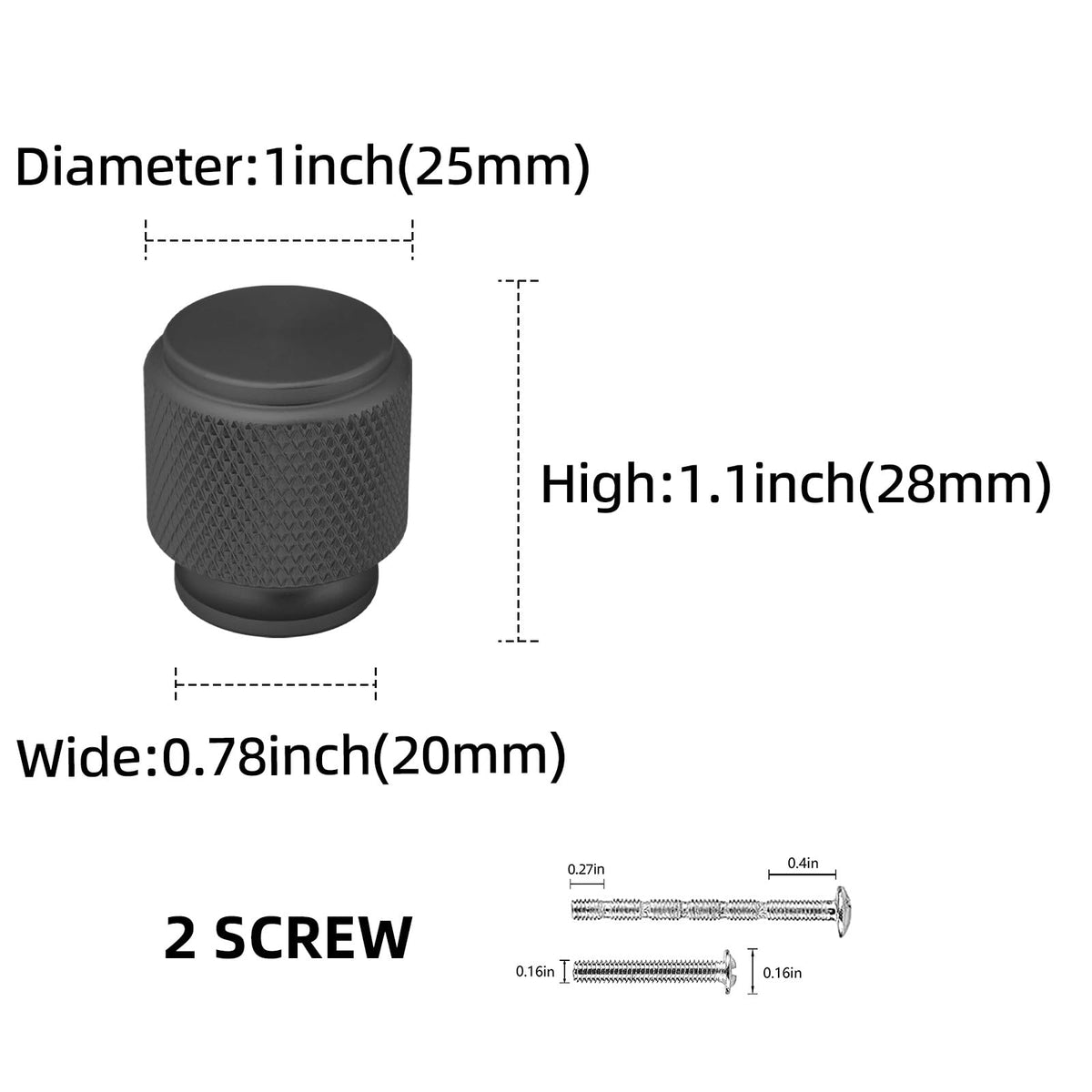30 Pack Matte Black Cabinet Knobs - Knurled Drawer Handles Hardware, Cabinets, Cupboards