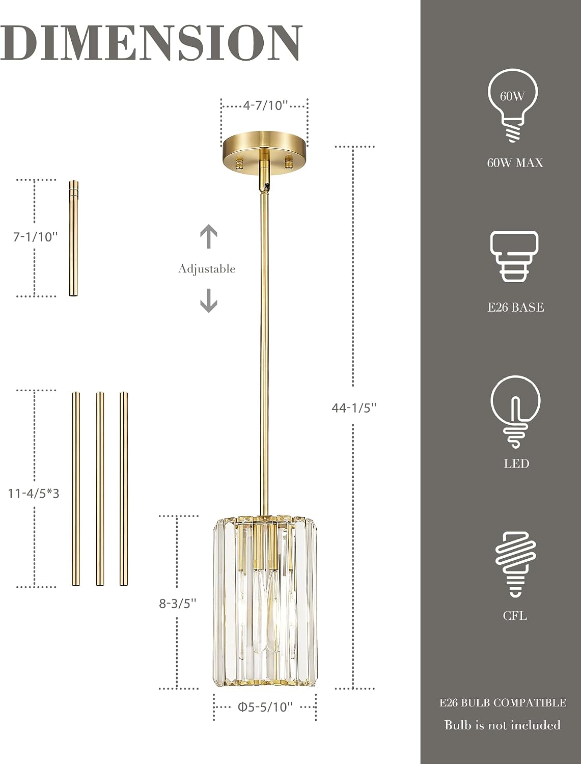 Crystal Pendant Lights, Hanging Light Fixture with Polished Gold Finish, Modern Mini Chandelier, Pendant Lights