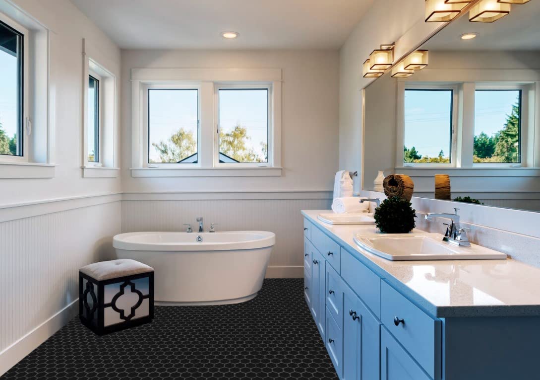Hexagon 2 Inch Glossy Porcelain Floor Wall Mosaic Tile Shower, Kitchen Backsplashes, Accent Wall, Pool Tile (1, Black)