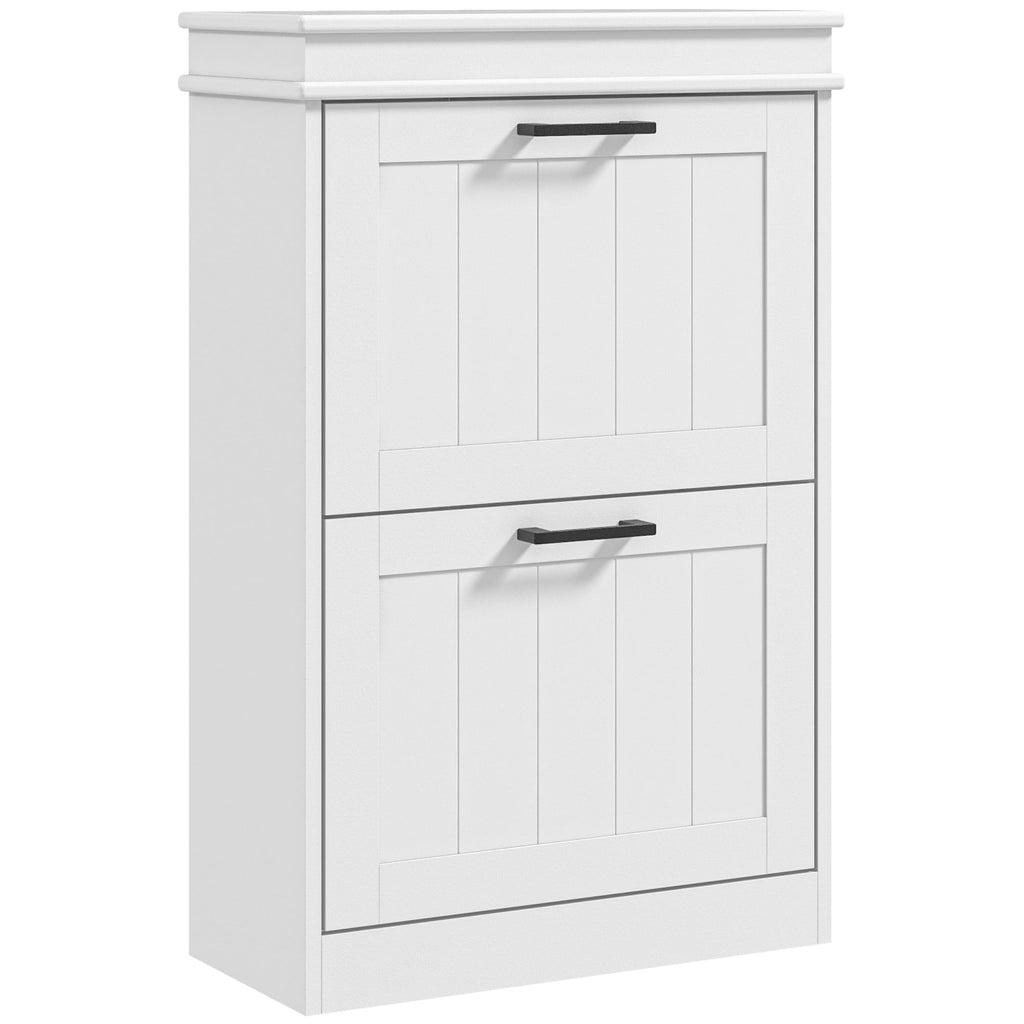 Narrow Shoe Cabinet with 2 Flip Drawers, Modern, White