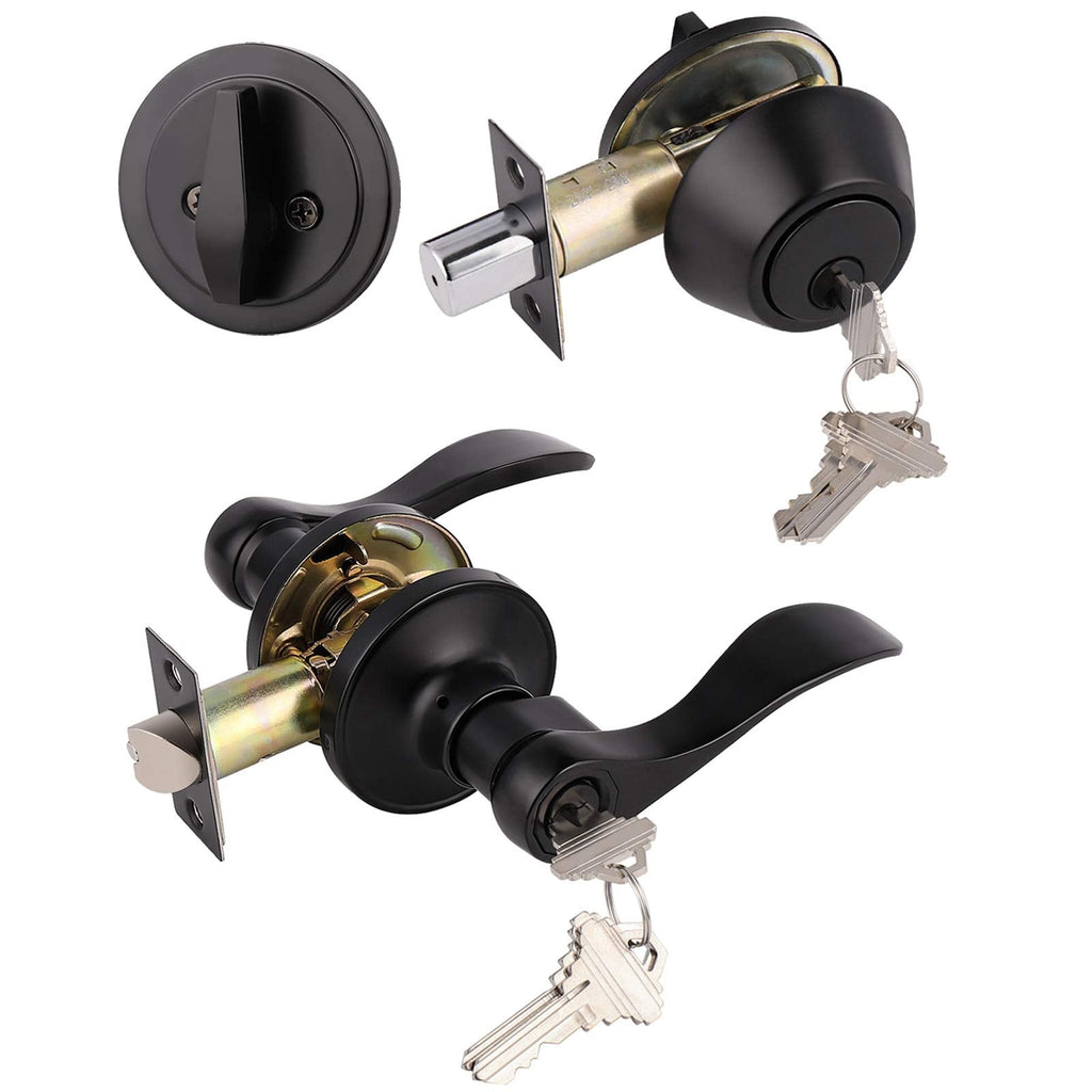 10 Sets Black Entry Levers and Single Cylinder Deadbolt Locksets with Same Key,Keyed Alike Entrance Locks,Drop/Wave