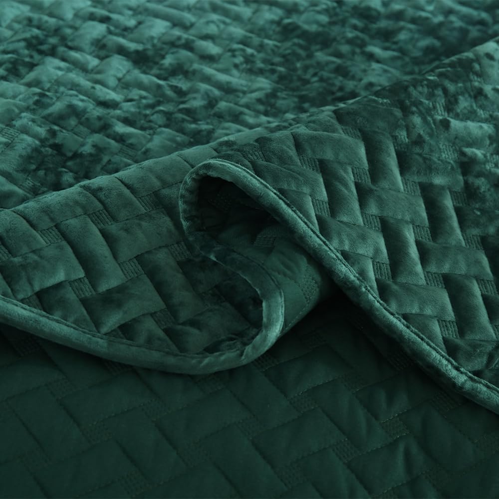 Velvet Bedspread Quilt Coverlet Bedding Sets, Turquoise