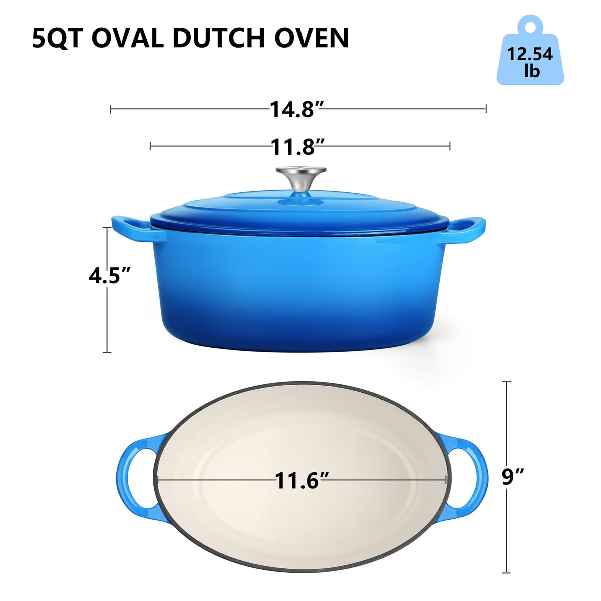 Oval Dutch Oven, 5qt Enameled Cast Iron Dutch Oven Pot with Lid