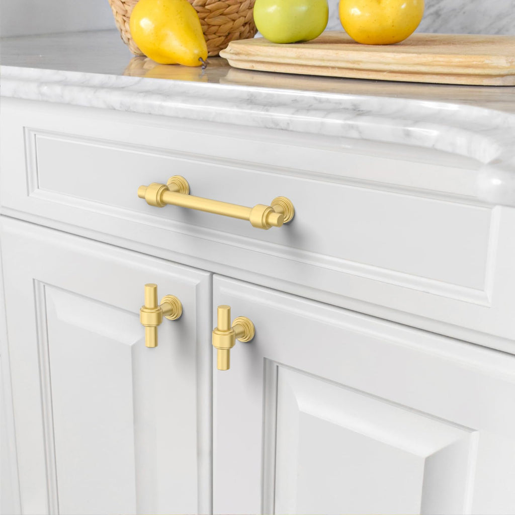 10 Pack Brushed Gold Cabinet Knobs 1.46 Inch(37mm) Single Hole Cabinet Handles Rectangle Dresser Knobs Drawer Knobs