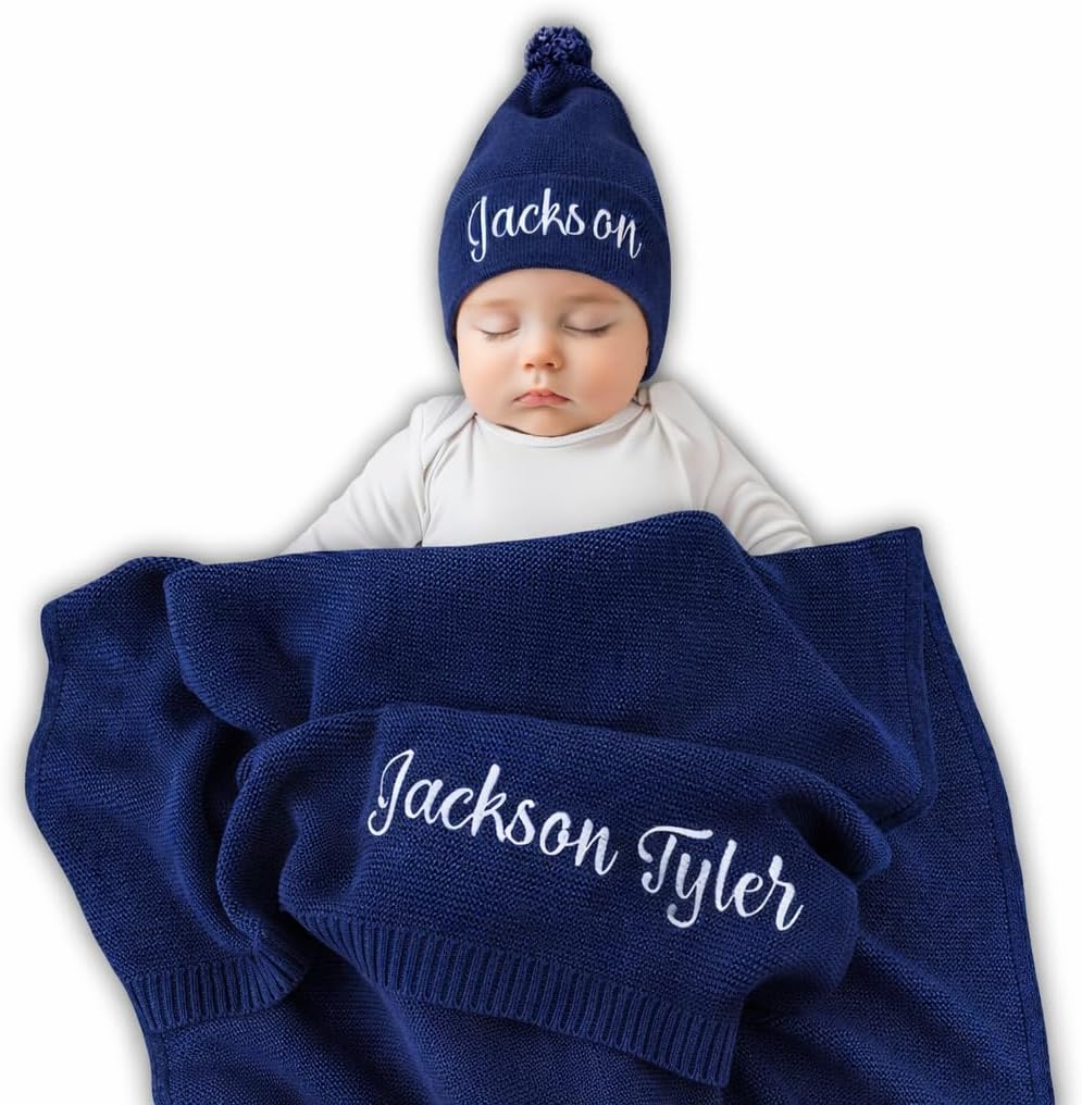 Blanket, 100% GOTS Organic Certified, Customized Swaddle Blanket with Name, Receiving Blankets for Boys and Girls