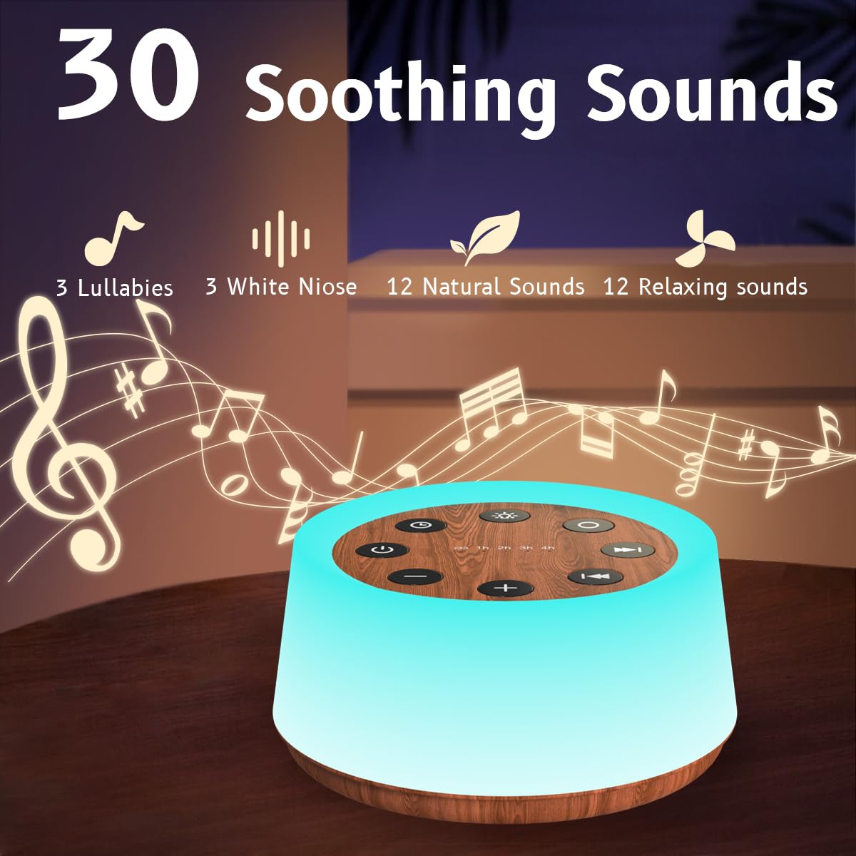 Sleep Sound Machine White Noise Machine for Sleeping with 30 Sounds Sleep Music 5 Timers 12 Colors Baby Night Light with