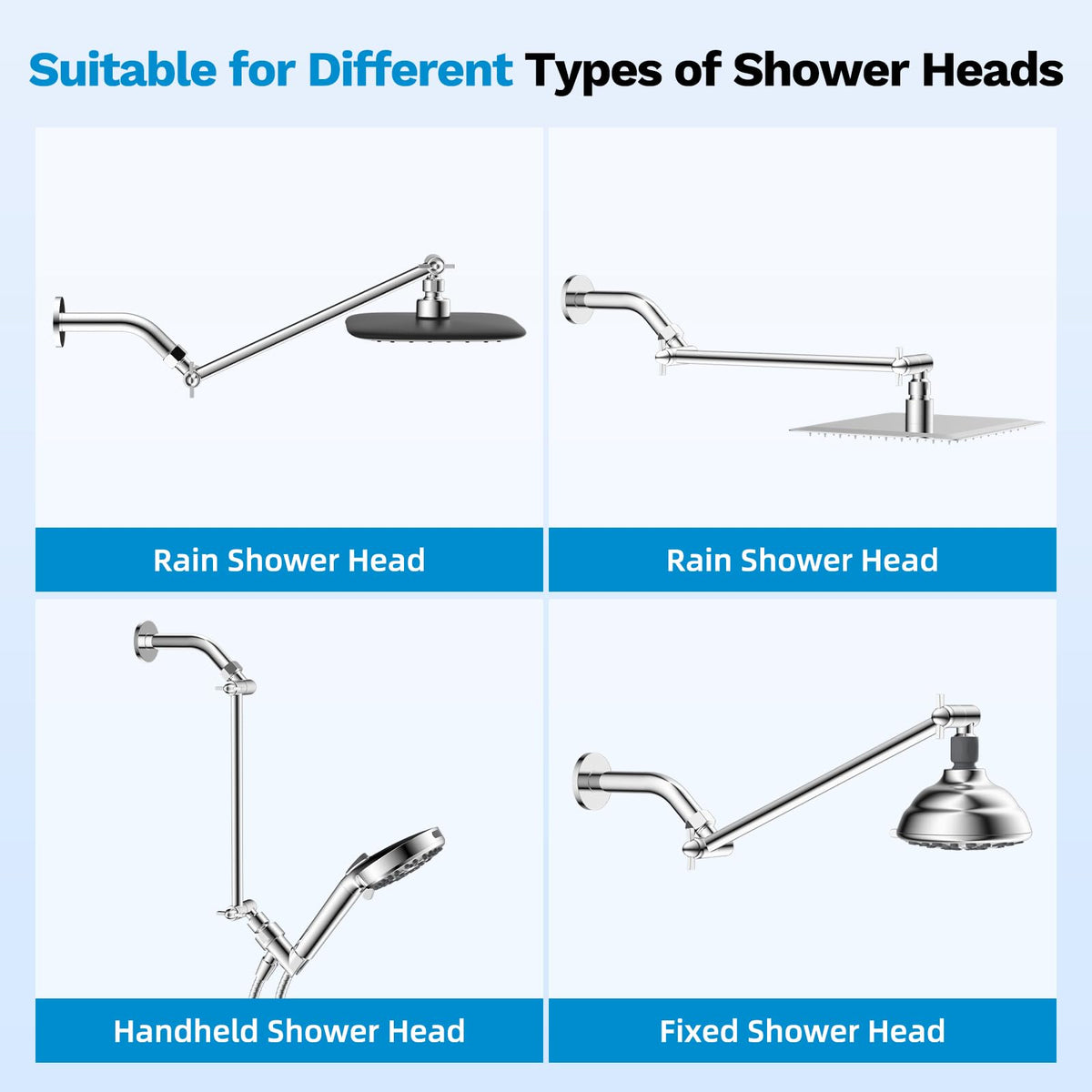 All Metal 11" Shower Head Extension Arm, Adjustable Shower Head Extender