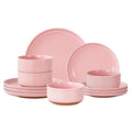 12 Pcs Stoneware Plates and Bowls, Dinnerware Sets for 4, Blush Pink