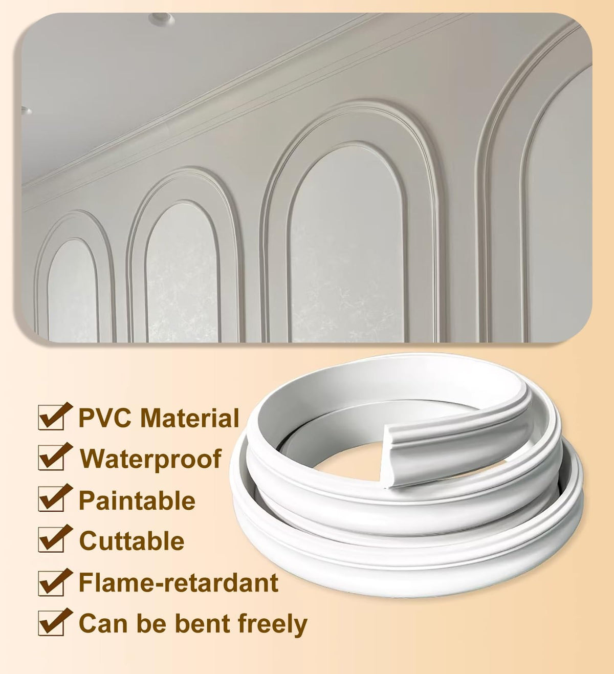 Flexible Bendable Arch Wall Molding, Wall Decor Trim Lines for Doorway/Door Frame/Ceiling, Curved to Fit Round