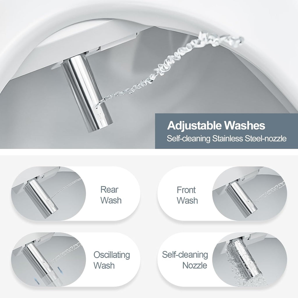Round Smart Bidet Toilet Seat with Unlimited Warm Water, Vortex Wash, Heated Seat, Warm Air Dryer, Front and Rear Wash, LED Light, White