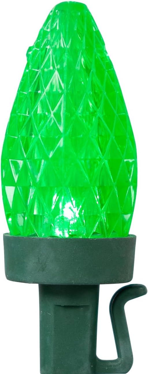 LED C7 Faceted Christmas Lights - Green - 20.25' Green Wire - 50ct