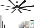 84" Black Outdoor Smart Ceiling Fan with Light & Remote