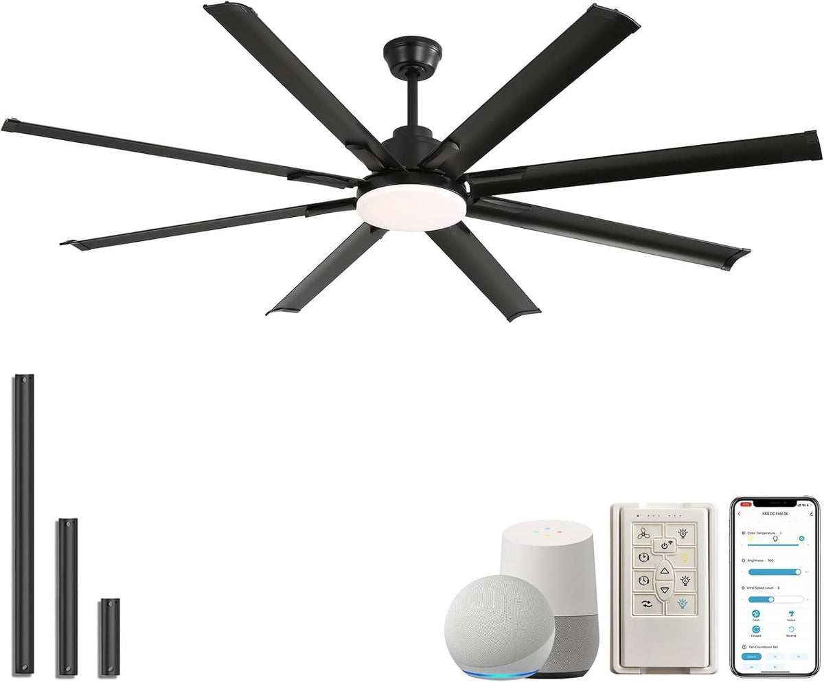 84" Black Outdoor Smart Ceiling Fan with Light & Remote