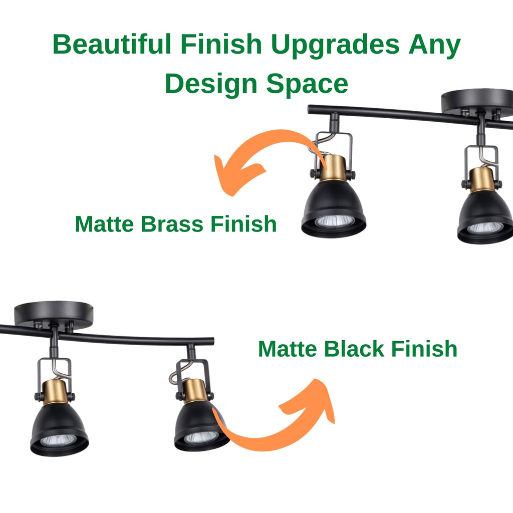 3 Light Foldable Track Lighting Kit, Matte Black Brass Finish Pivot Shades Rotatable Arm with GU10 Socket Modern