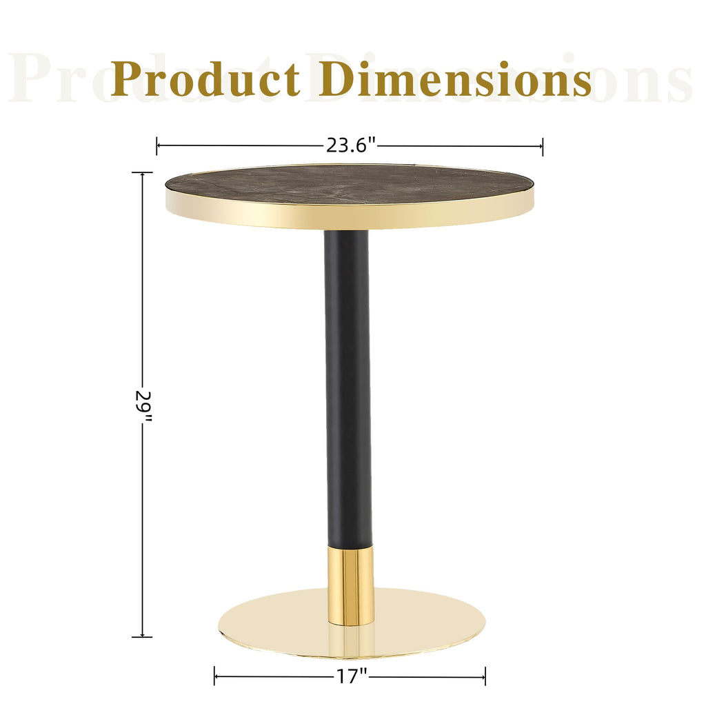 Inspired Saarinen Style 23.6" Small Round Dining Table for 2, Circle Tulip Table, Faux Marble Top with Gold Metal Pedestal Base, Modern