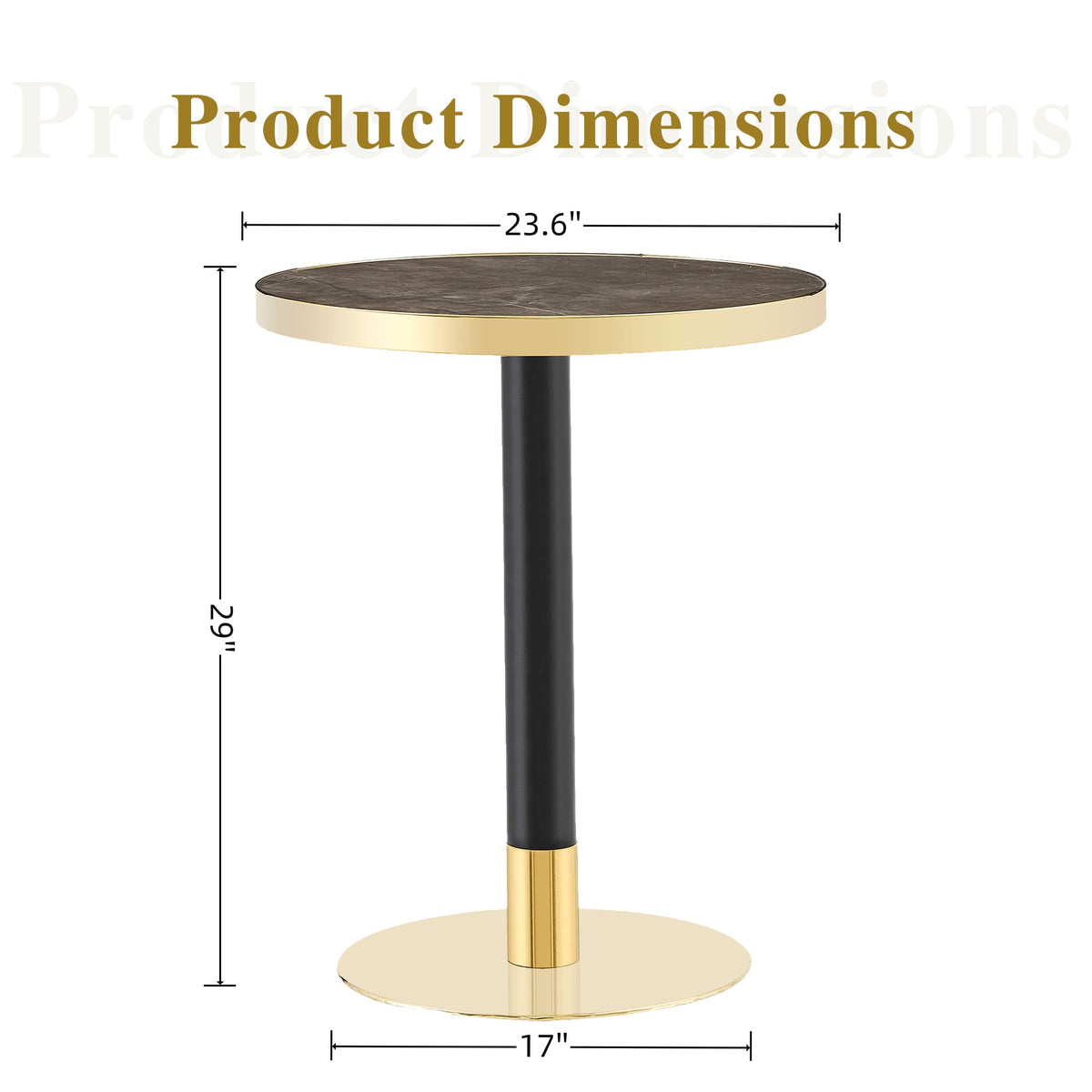 Inspired Saarinen Style 23.6" Small Round Dining Table for 2, Circle Tulip Table, Faux Marble Top with Gold Metal Pedestal Base, Modern