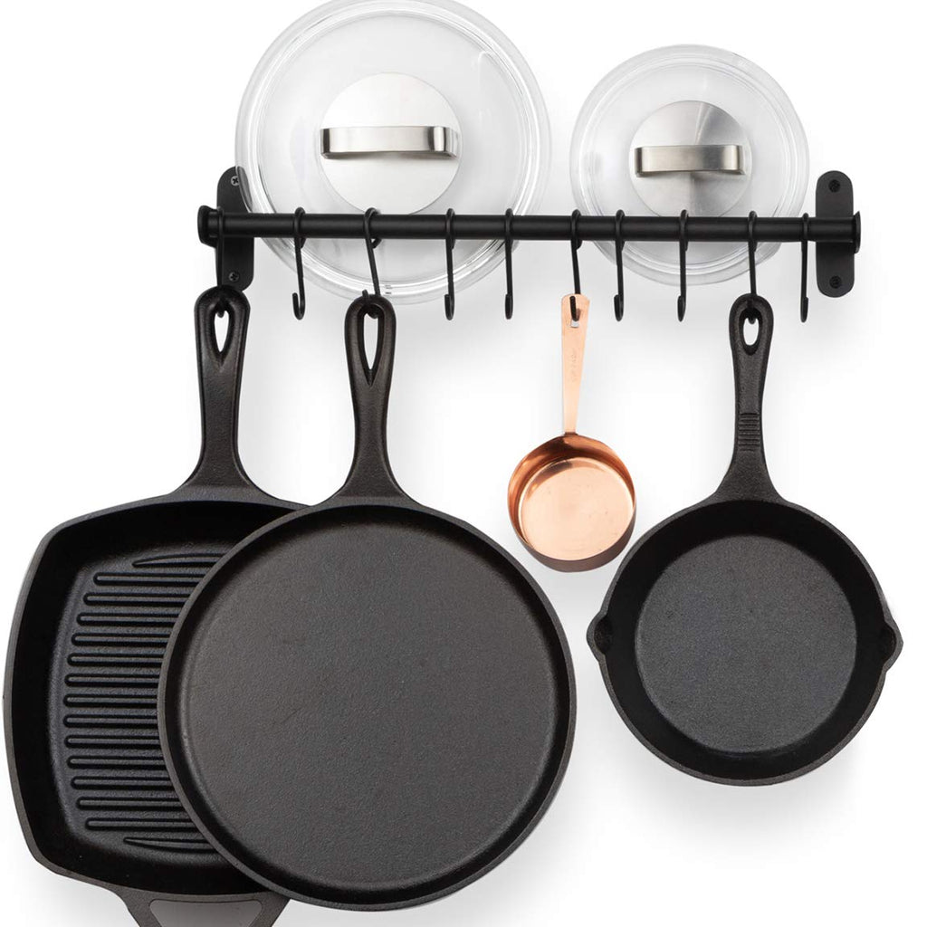 Lyon Kitchen Rail with 10 Utensil Holder S Hooks for Hanging Kitchen Utensils Set and Cookware, 17" Frosty Black
