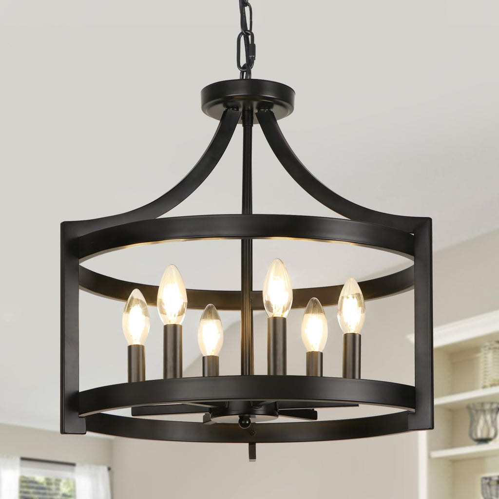 6 Lights Large Modern Farmhouse Chandelier, 19" Convertible Semi Flush Mount Ceiling Light Fixture Hanging Light