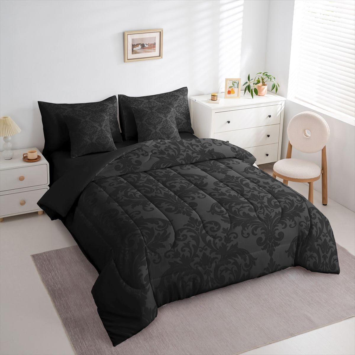 Gothic Damask Comforter Set with Sheets 7 Piece Twin Size