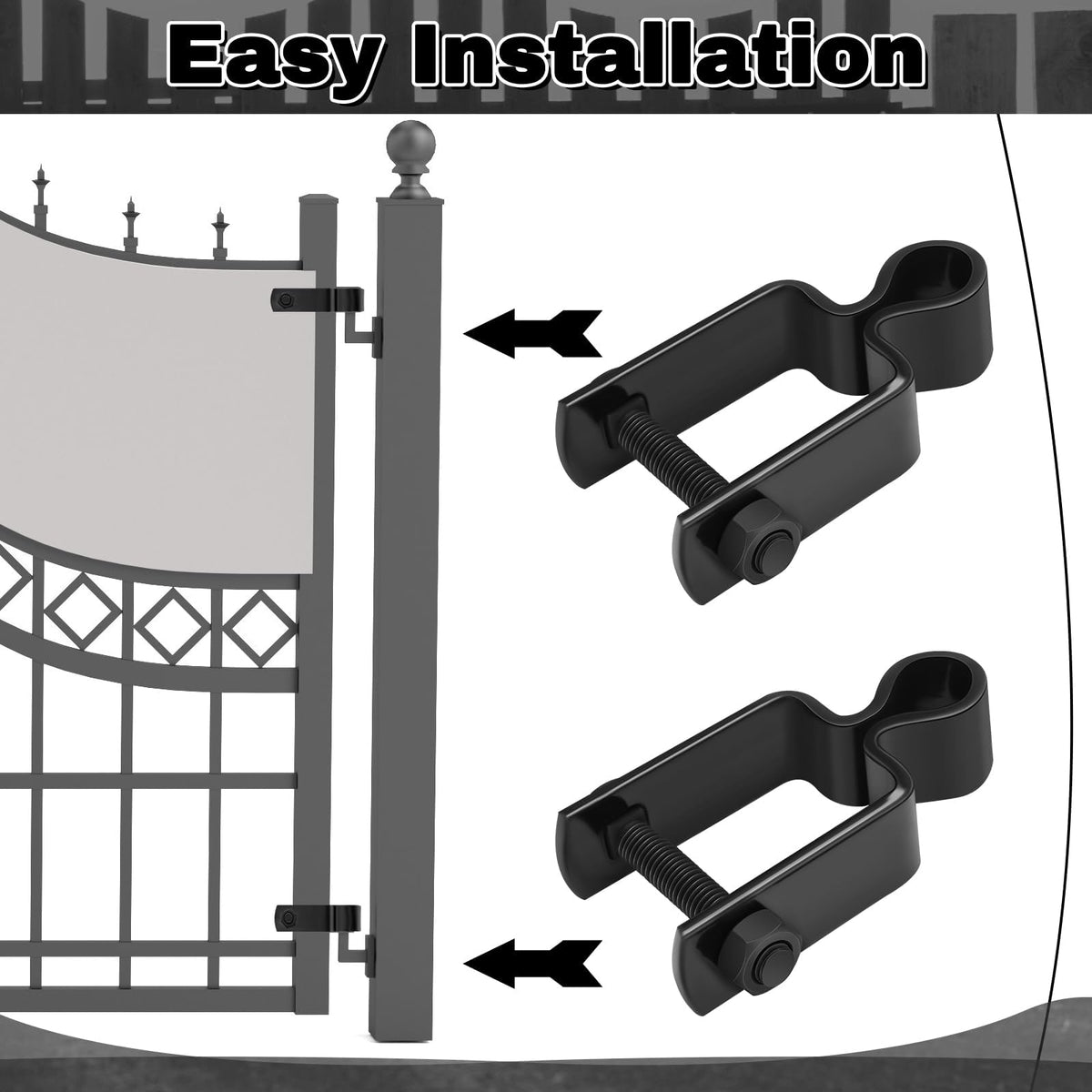 2 Pcs 1" x 1" Square Post Female Gate Hinges, Black