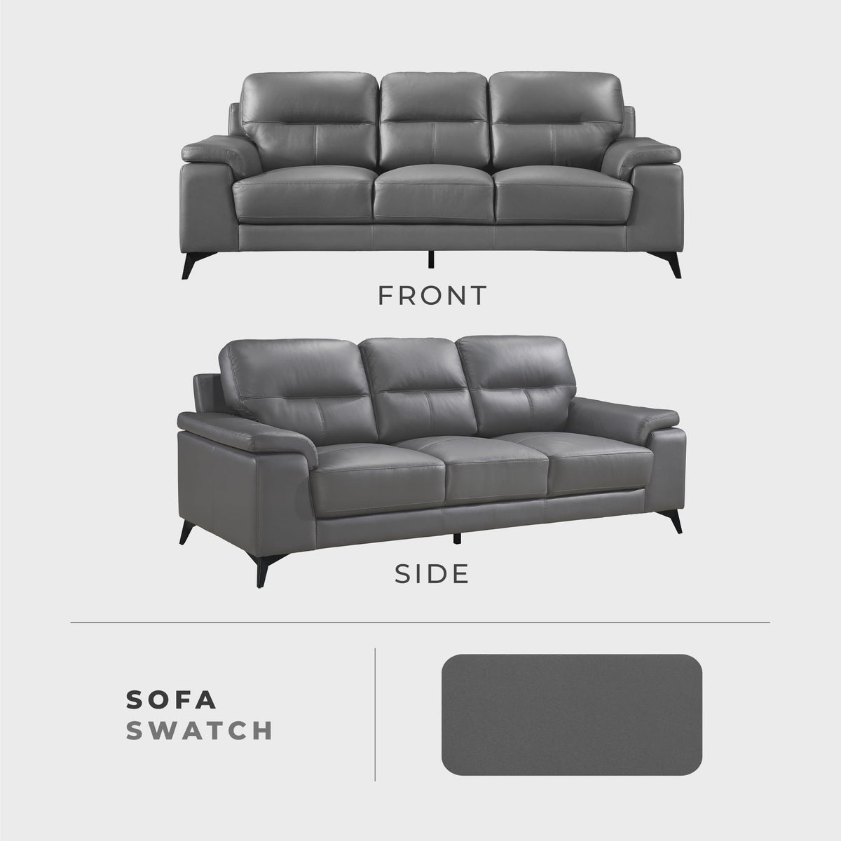 Leather Match Upholstered Oversized Sofa, Dark Gray