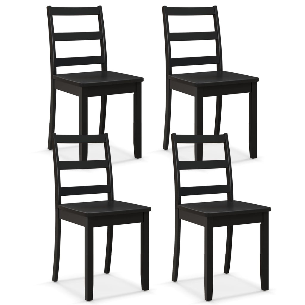 Wood Dining Chairs Set of 4 Black- Wooden Armless Kitchen Chairs with Solid Rubber Wood Legs, Non-Slip Foot Pads, Max