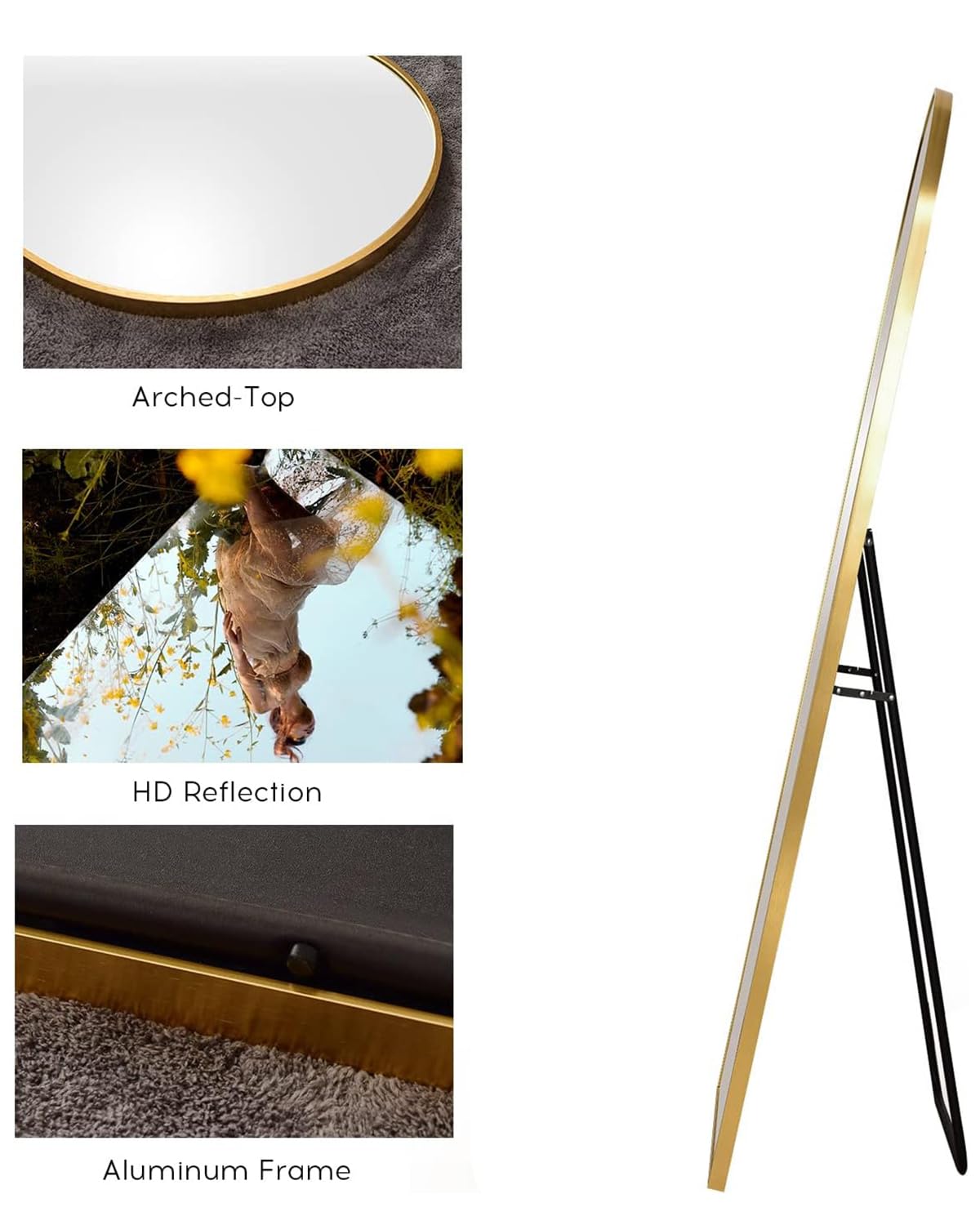 Oversized Arched Mirror, 71"28", Aluminum Frame - Gold, FreeStanding or Wall Mounted