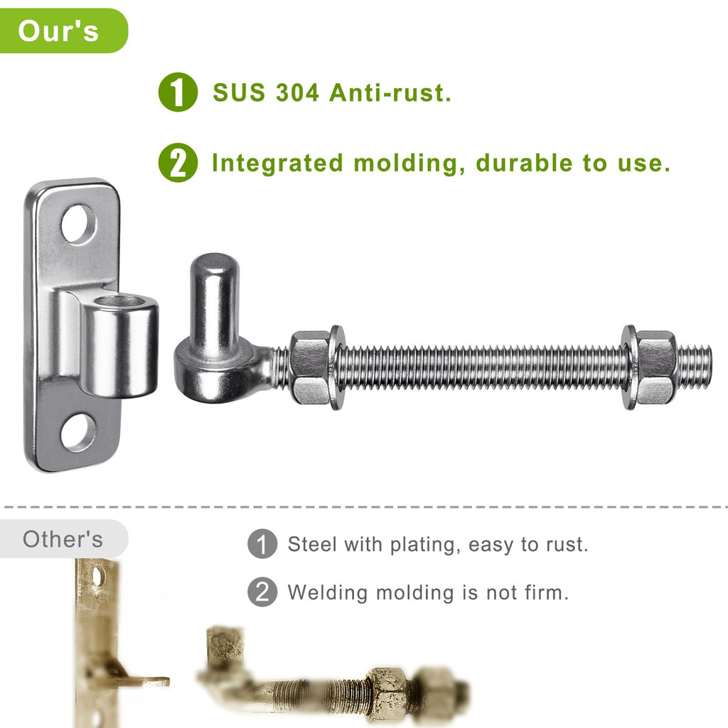 304 Stainless Steel Gate Hinges Set - Heavy Duty 8'' J Bolt and Wall Mount Hinges, One Piece with Non-Welded for Long