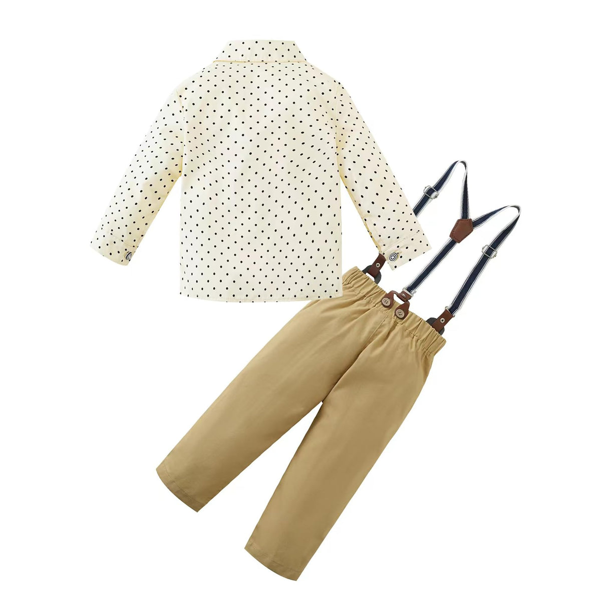 Baby Boys Gentleman Outfits Pants Sets, Infant Long Sleeve Shirt + Pants + Bow Tie + Suspenders