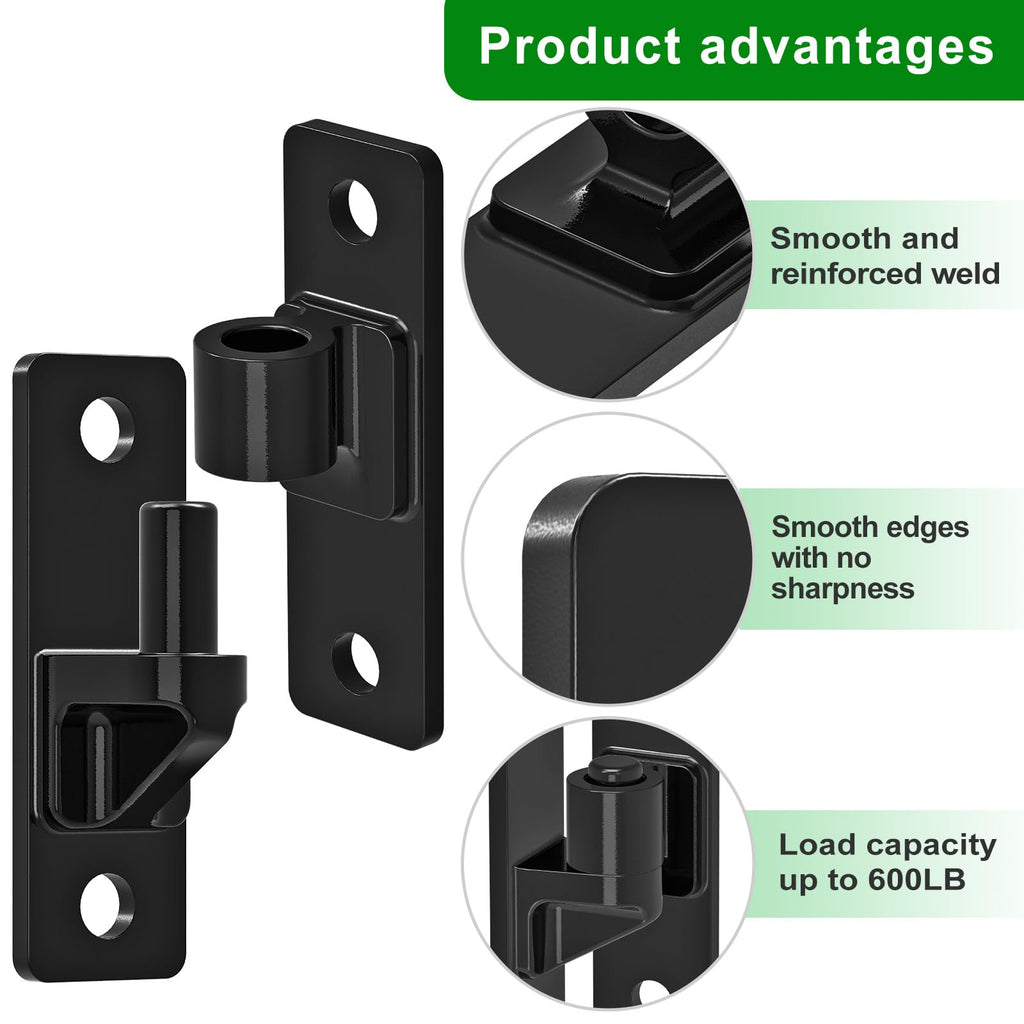 Heavy Duty Gate Hinges 6MM Thick Carbon Steel, Load Capacity Black Wall Mount Gate Hinge with 8 Screws