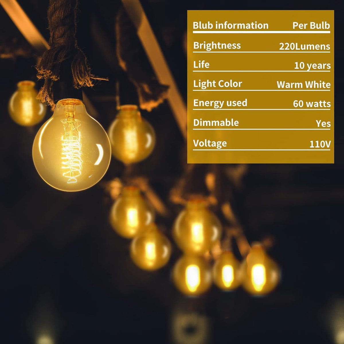 G80 Globe Edison Light Bulb, Vintage 4-Pack Edison Light Bulb, 60W 2700K 110V Spiral Filament Light Bulbs, E26 Base