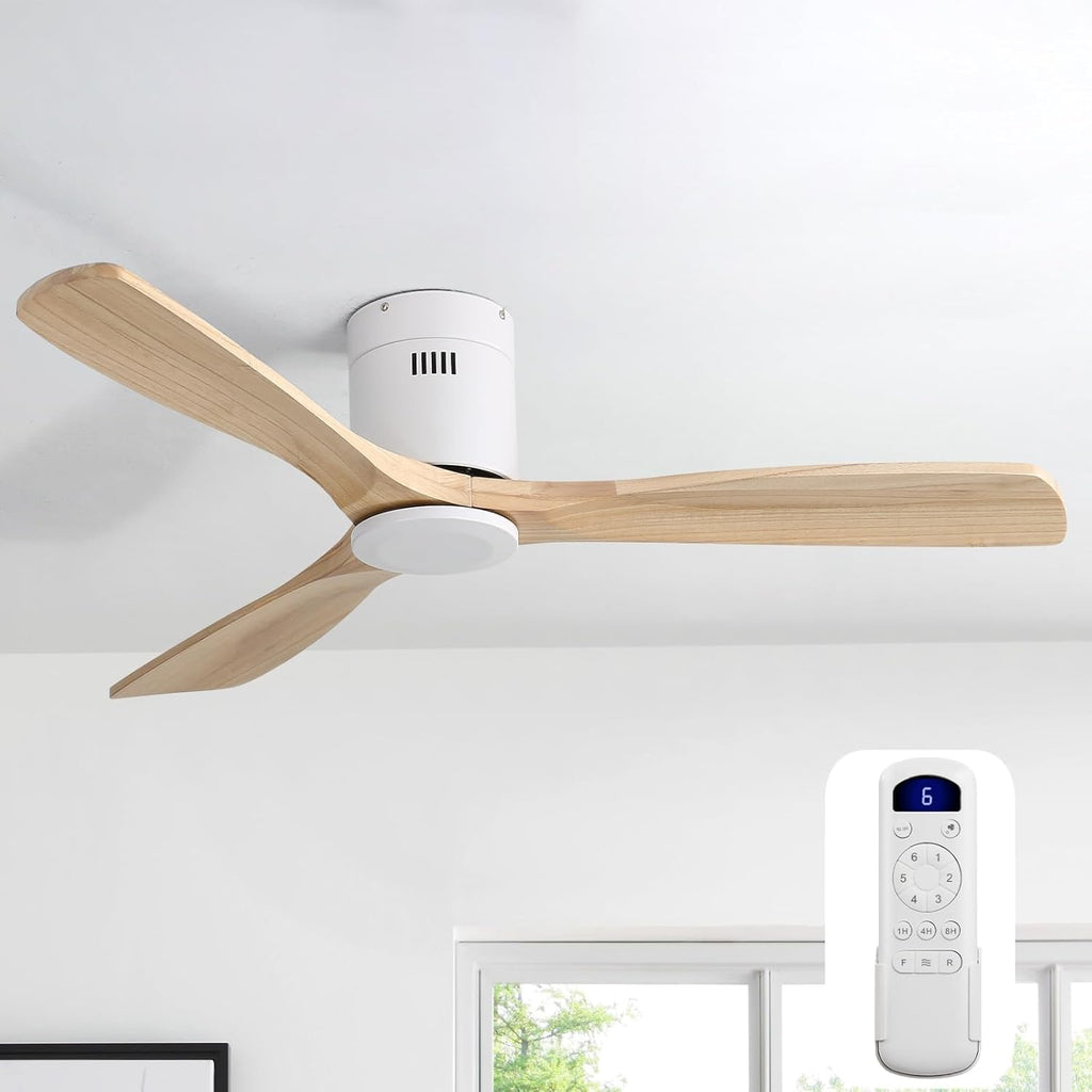 52" Wood Flush Mount Ceiling Fan with Remote, No Light