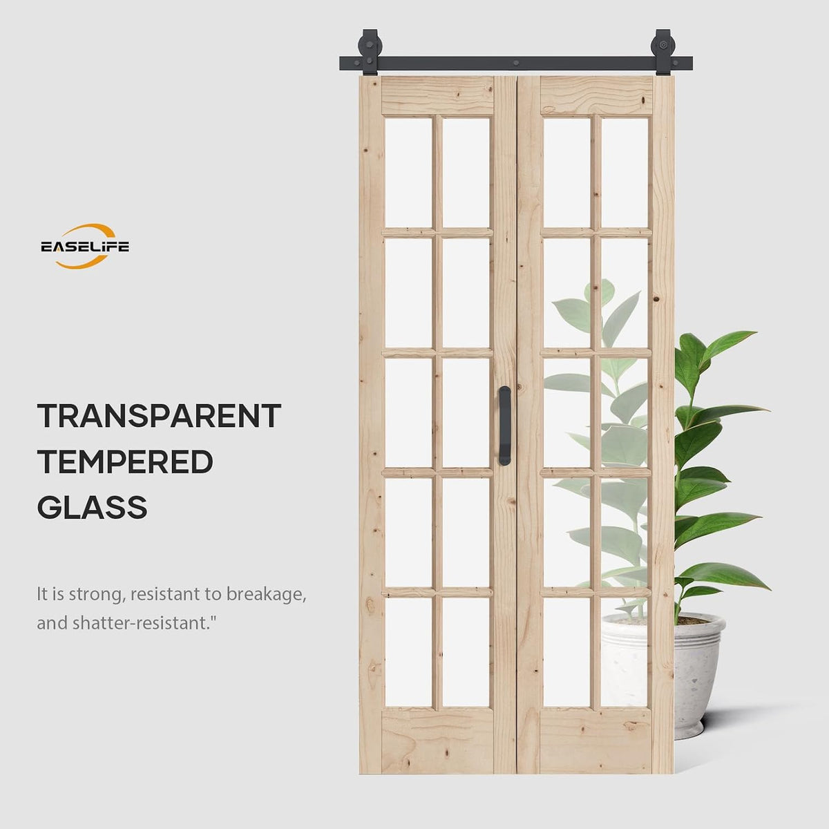 36 x 84 in (Double 18x84 inch) Bifold French Glass Door,Sliding Folding Barn Doors with 3.3FT Hardware Track kit