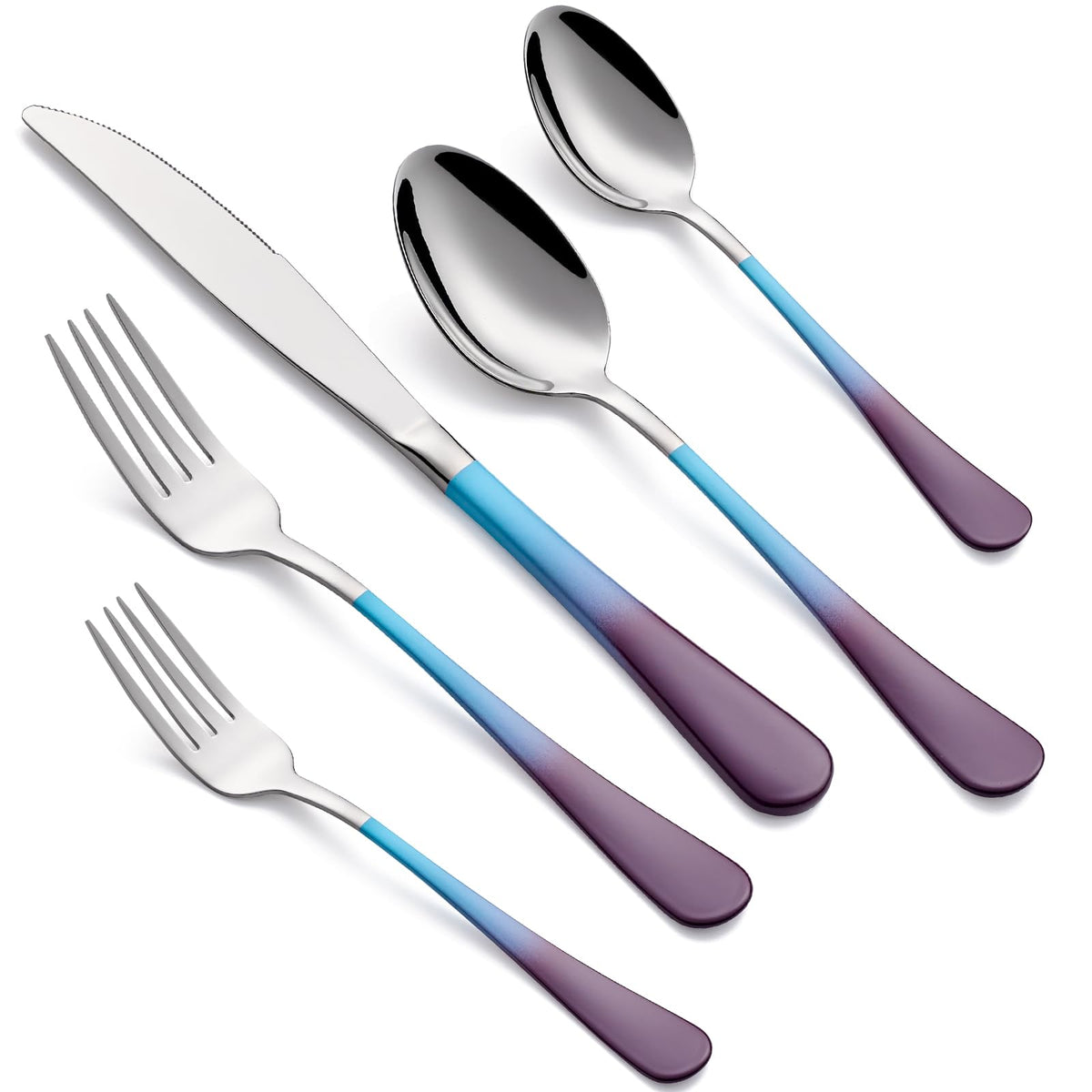 20-Piece Blue and Purple Silverware Set for 4, 18/0 Stainless Steel Flatware Cutlery Utensils Set, Includes Dinner