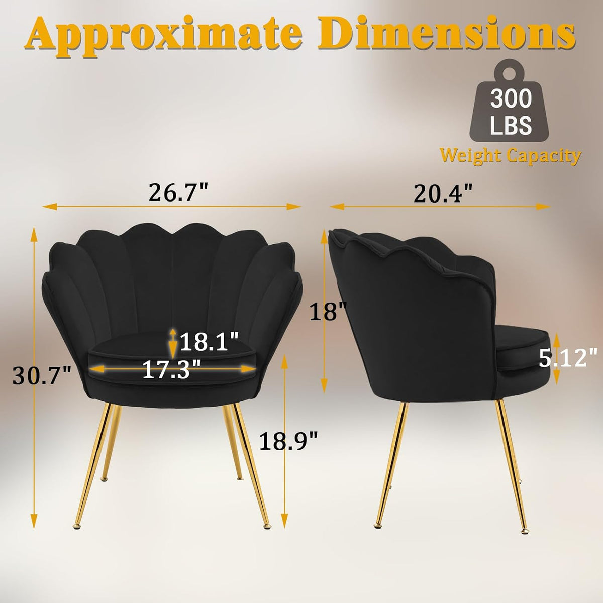 Accent Chairs Set of 2 , Velvet Upholstered Makeup Room Vanity Chair with Back, Golden Metal Legs Small Accent Side