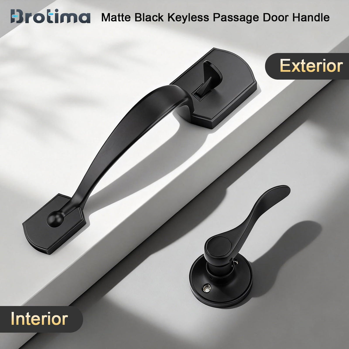 Black Front Door Handle No Lock, Exterior Door Handle, Matte Black