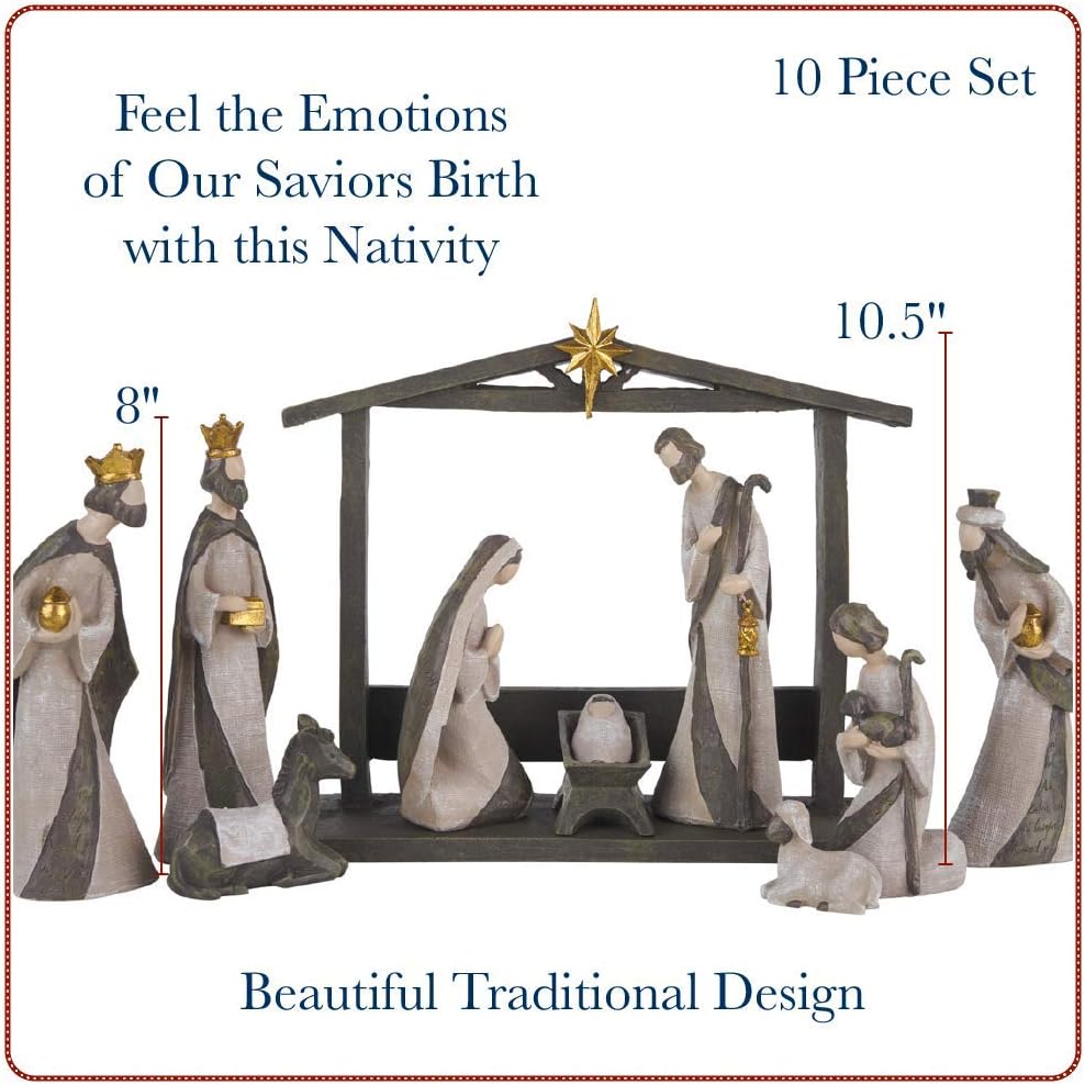 Silent Night Holy Family Nativity Set - Manger Scene (10-Piece)