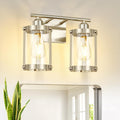 2-Light Brushed Nickel Bathroom Light Fixtures, 13.8 Inch Modern Bathroom Vanity Lighting Fixtures Over Mirror with