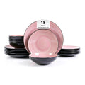 Stoneware Dinnerware Set, Sonoma 18 Piece Service for 6, Black & Speckled Pink Spinwash Plates and Bowls, Microwave &
