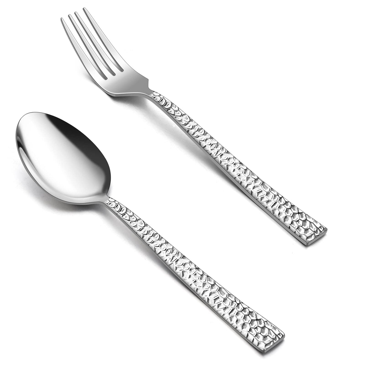24 Pieces Hammered Forks and Spoons Silverware set (7.9 Inches), Stainless Steel Flatware Cutlery
