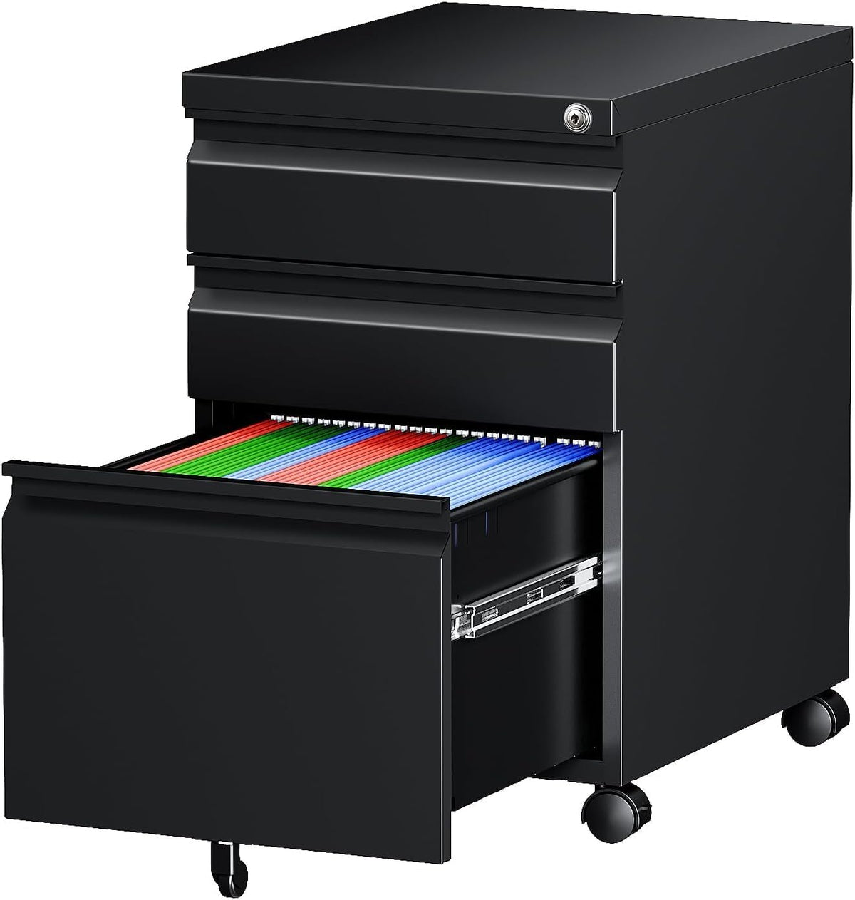 3 Drawer Mobile File Cabinet with Lock, Under Desk Metal Rolling Filing Cabinets Organizer Letters/Legal/A4 (Black