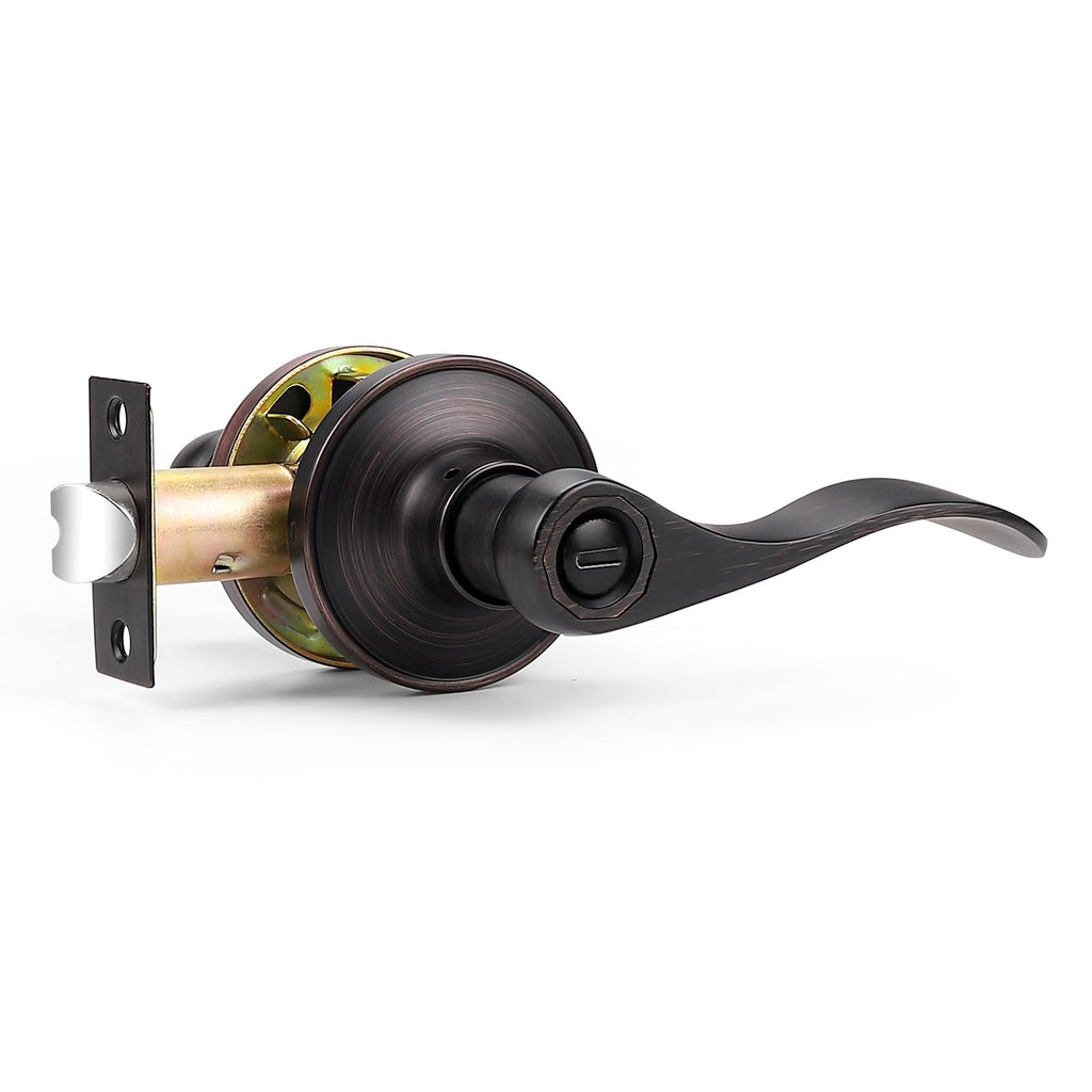 Privacy Door Levers Oil Rubbed Bronze Door Lever, Wave Style Keyless Bedroom Bathroom Interior Door Handles, 1 Pack
