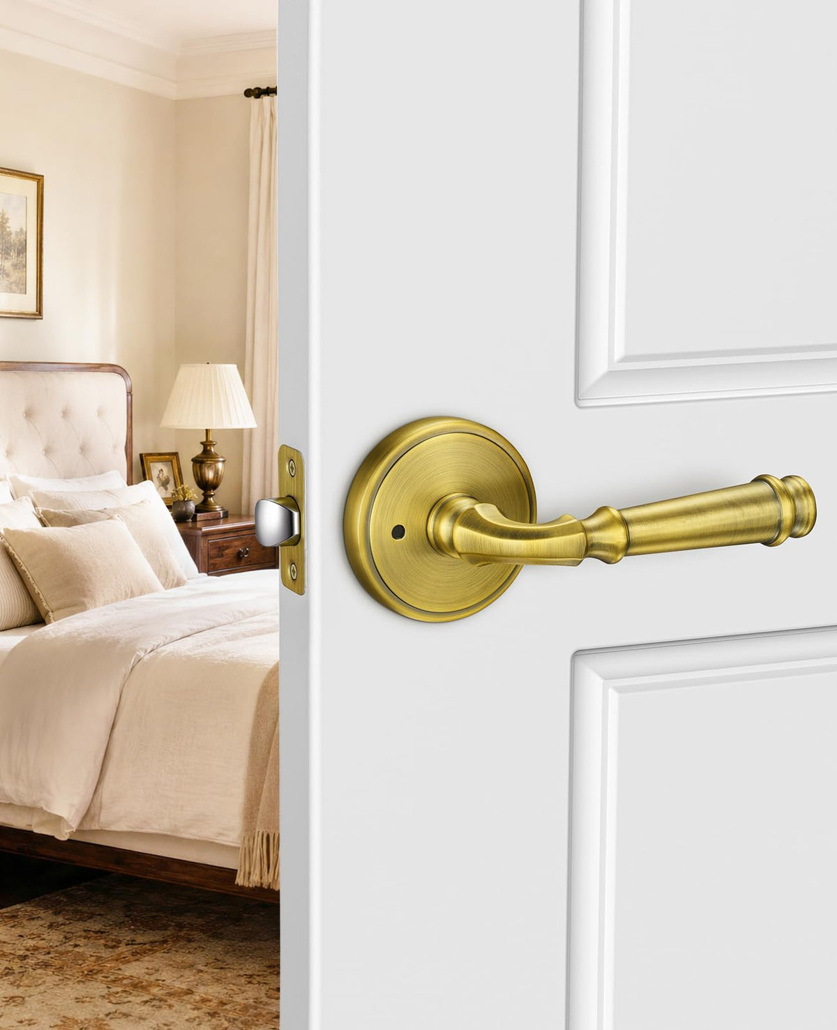 Door Handles Antique Brass Privacy Vintage Door Levers, 6 Pack